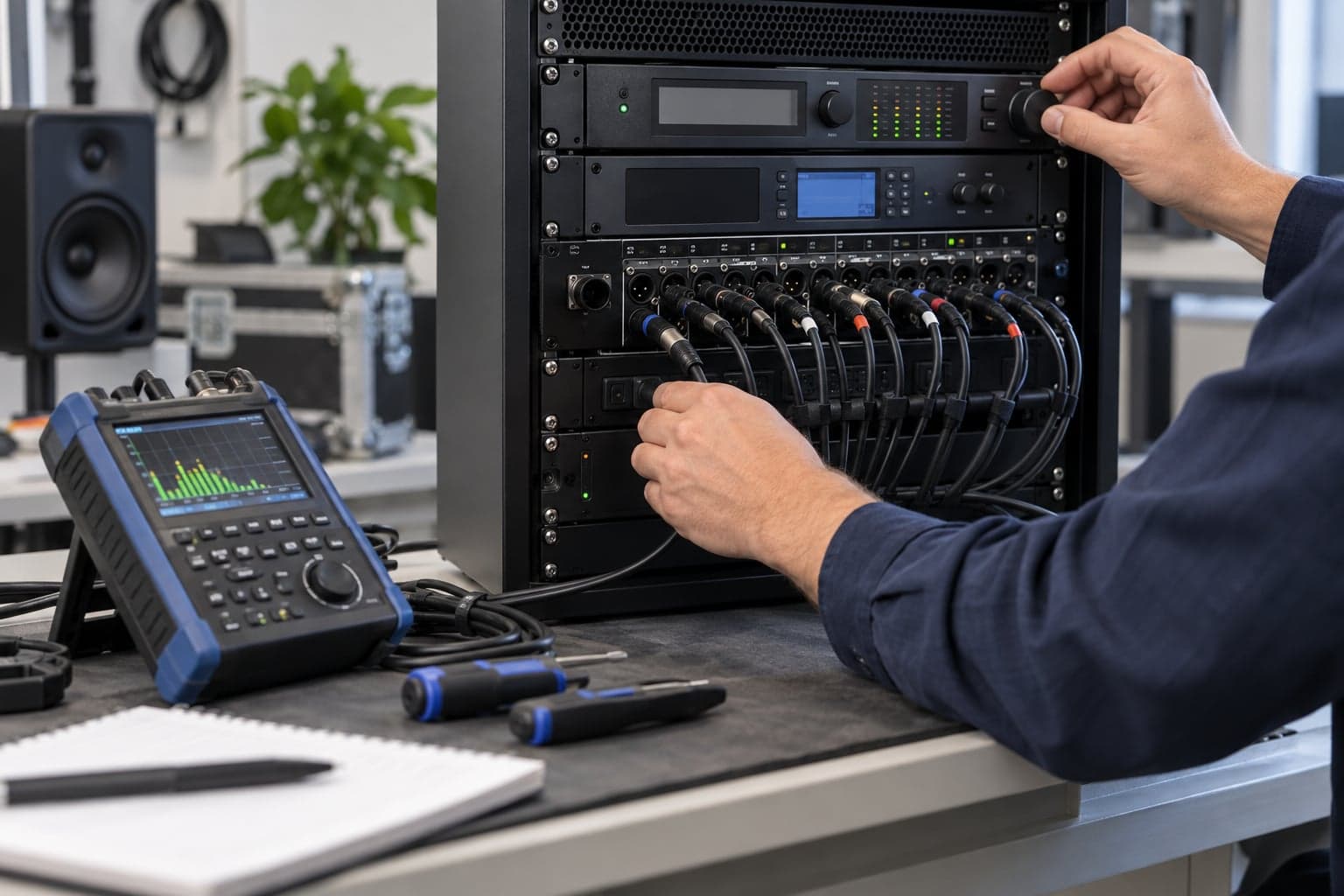 AV technician providing on-site service and support